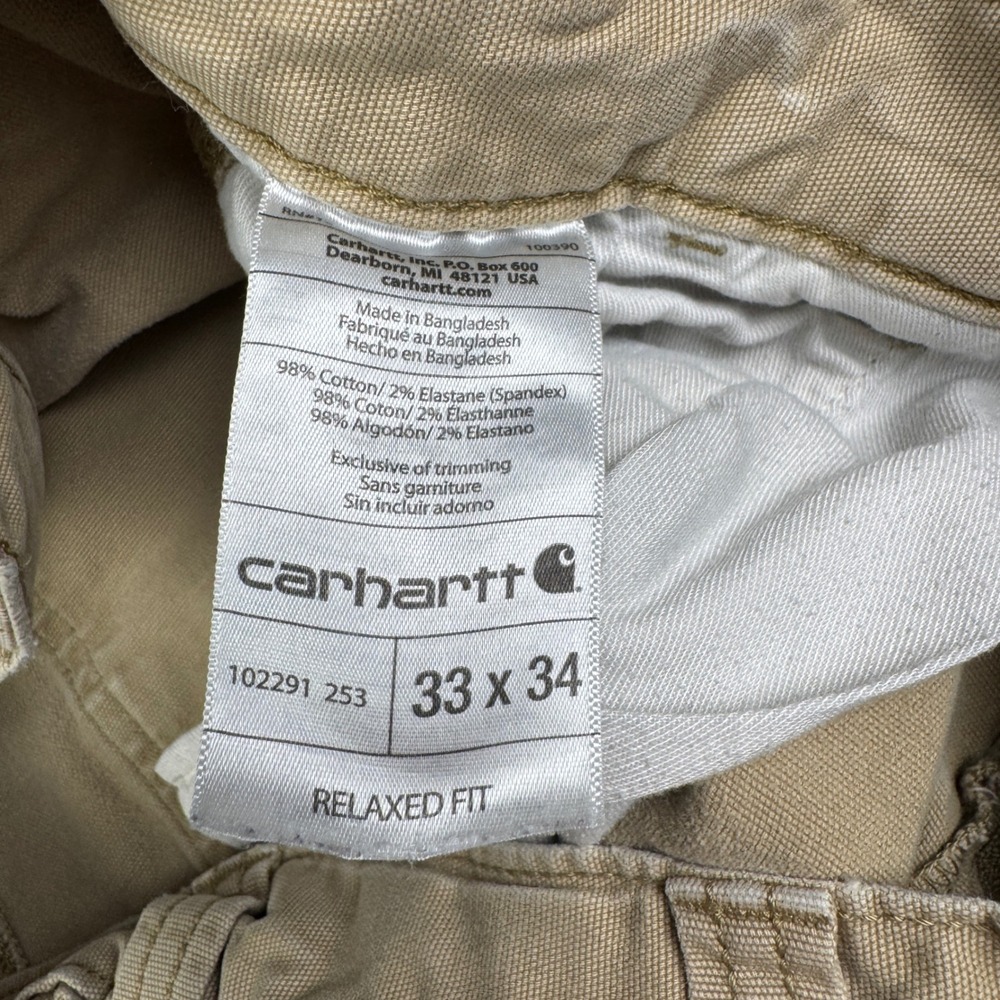 Carhartt Thrashed Relaxed Fit Rugged Flex Rigby Dungaree Tan Pants Mens 33x34 - Picture 3 of 9